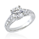 Round Diamond with Pavé Detail in Ring with Filigree