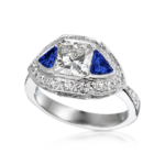 Radiant Cut Diamond & Triangle Sapphire Sides in Bezel Setting with Pavé Accent