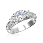 Round Diamond Ring with Round Sides, Princess Cut & Pavé Shank