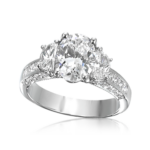 Oval Diamond Ring with Moon Shape Sides, Princess Cut & Pavé Shank