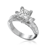 Designer Engagement Ring with Princess Cut Sides, Princess Cut & Pavé on Shank