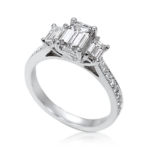 3-Stone Emerald Cut Diamond Ring with Pavé Set Diamond Shank