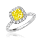 Square Cushion Cut Yellow Diamond Ring with Halo
