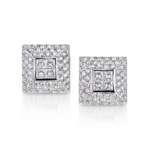 Square Earrings with Princess Cut & Round Diamonds